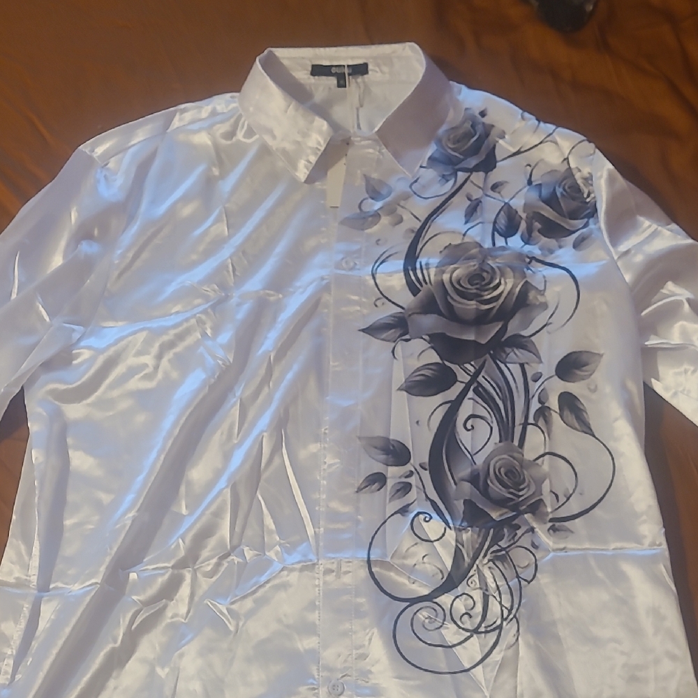 Men's White Floral Dress Shirt